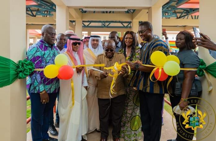 Representative of the Saudi Fund for Development (left), president Akufo-Addo (middle) and Health Minister, Bernard Okoe-Boye (right in smoke) Representative of the Saudi Fund for Development (left), president Akufo-Addo (middle) and Health Minister, Bernard Okoe-Boye (right in smoke)